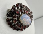 Brooch Pin C Clasp Estate Read Antique Victorian Czech? Garnet Opal Glass Brass