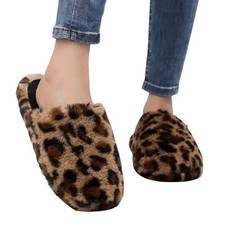 Y2k Leopard Print Faux Fur Slippers 8 Brown Loungewear Comfy Cozy