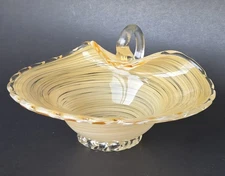 Murano Venetian Art Glass Candy Dish Bowl Swirl Italian Applied Handle Vintage