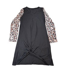 Cupshe Sz M Black Leopard Long Sleeve Dress NWT Twist Hem V-Neck