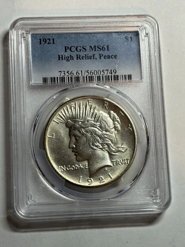 1921 Peace Silver Dollar PCGS MS61 High Relief Key Date Bright White