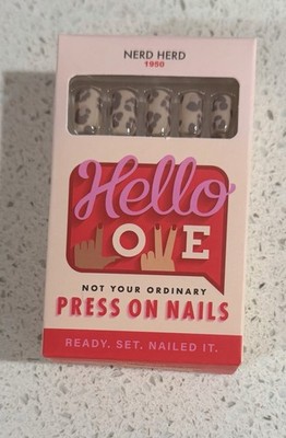 Hello Love Press On Short Square Shiny Animal Print Nerd Herd  