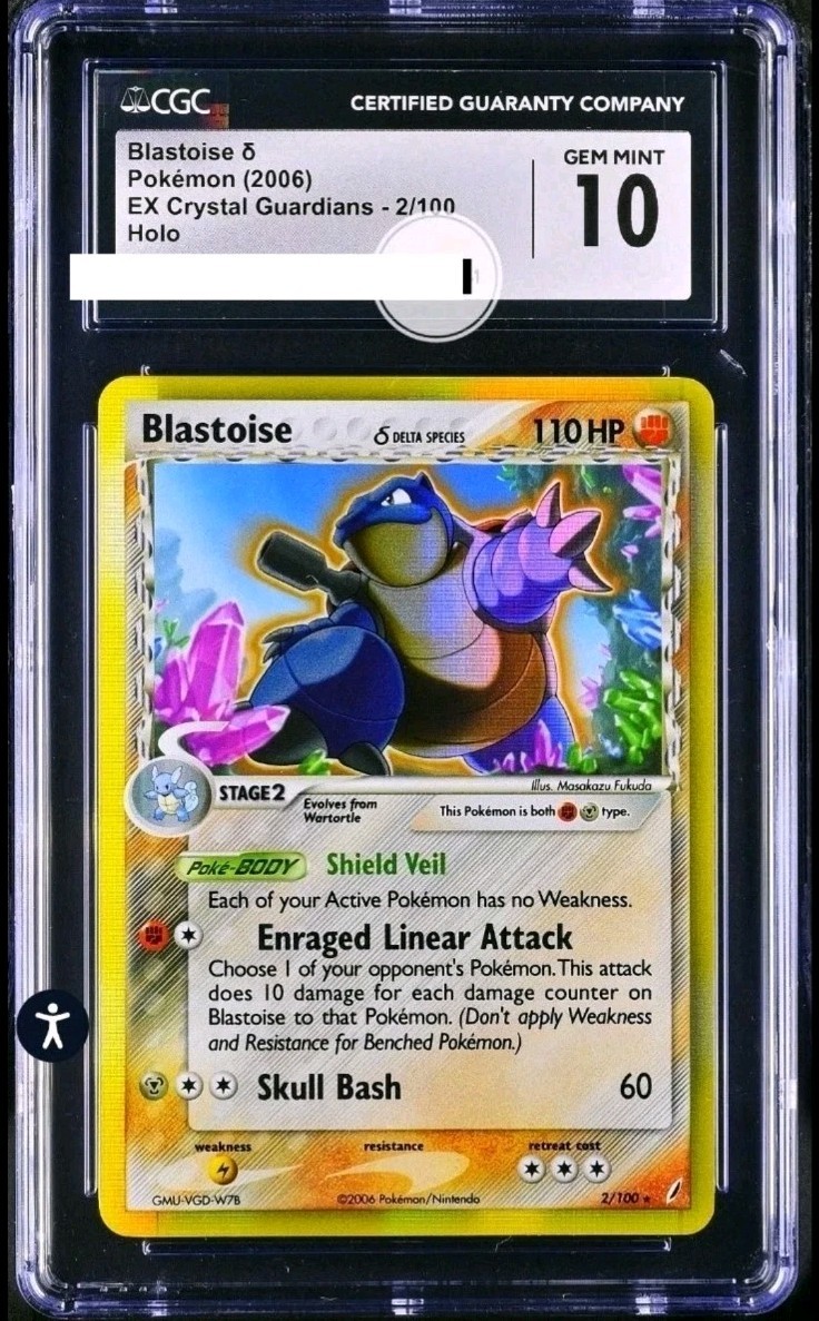 CGC 10 2006 Ex Crystal Guardians Blastoise Holo 2/100 pop 19 🔥🎃