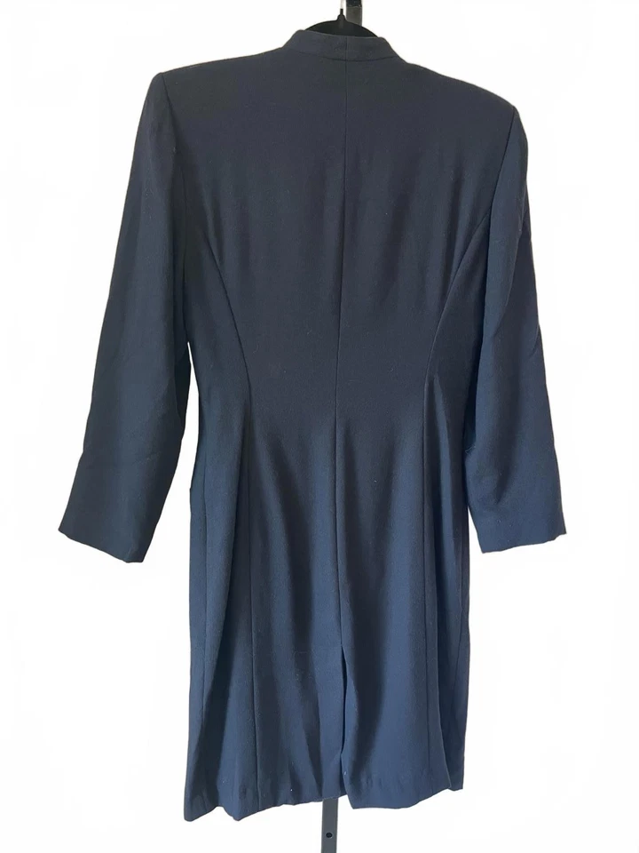 Kasper for A.S.L. Petite Navy Blue Button Front Long Blazer Coat - Image 3 of 4