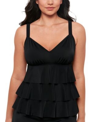 Swim Solutions Womens Black Swan Tiered-Ruff Black 12