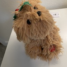 Vtg Dan Dee Collectors Choice Animated Xmas Plush Dog Holly Bell Works