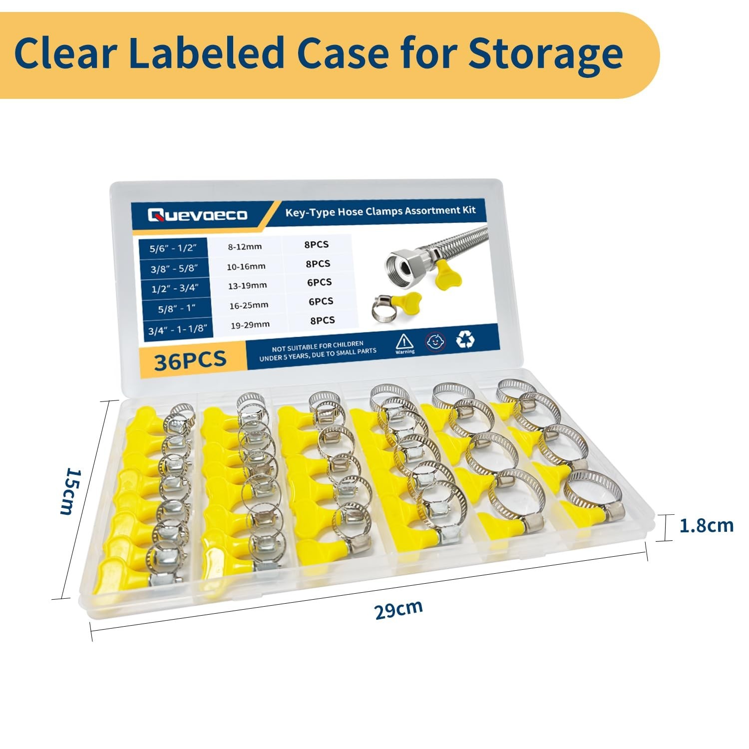 36Pcs Key Hose Clamp Kit 8-29Mm Adjustable Butterfly Hose Clamps Stainless Steel