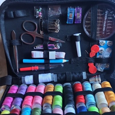 Zippered Sewing Kit w/ Thread, Needles, Scissors, Tape, Ripper