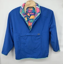 Chubbies Jacket Mens Blue Reversible Quarter Zip Fleece Pullover tropical Print