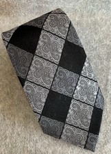 Steve Harvey Tie Designer 62" Silk Black/Gray Paisley Geometric Diamonds