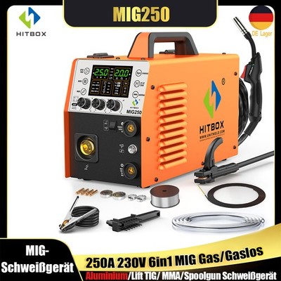 6in1 MIG Schweißgerät Aluminium Gas/Gaslos TIG Spoolgun MMA Schweißmaschine 220V