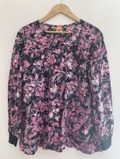 ICU By Barco Women's Pink Floral Cotton Crewneck Long Sleeve Scrub Top Black L