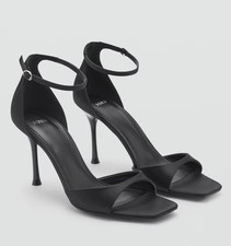 NWT MANGO MNG BLACK ANKLE CUFFED STRAPPY SANDALS HIGH HEELS SHOES SZ 41 US 9.5