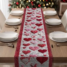 Heart Quilt Table Runner Valentine Decor Red Pink Quilted Romantic Dining Home V