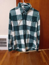 Eddie Bauer Women's Fleece Shirt Jacket Plaid Button Up Long Sleeve Size M