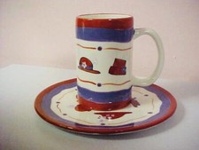 Mug coffee Cup and saucer set purple red hats 