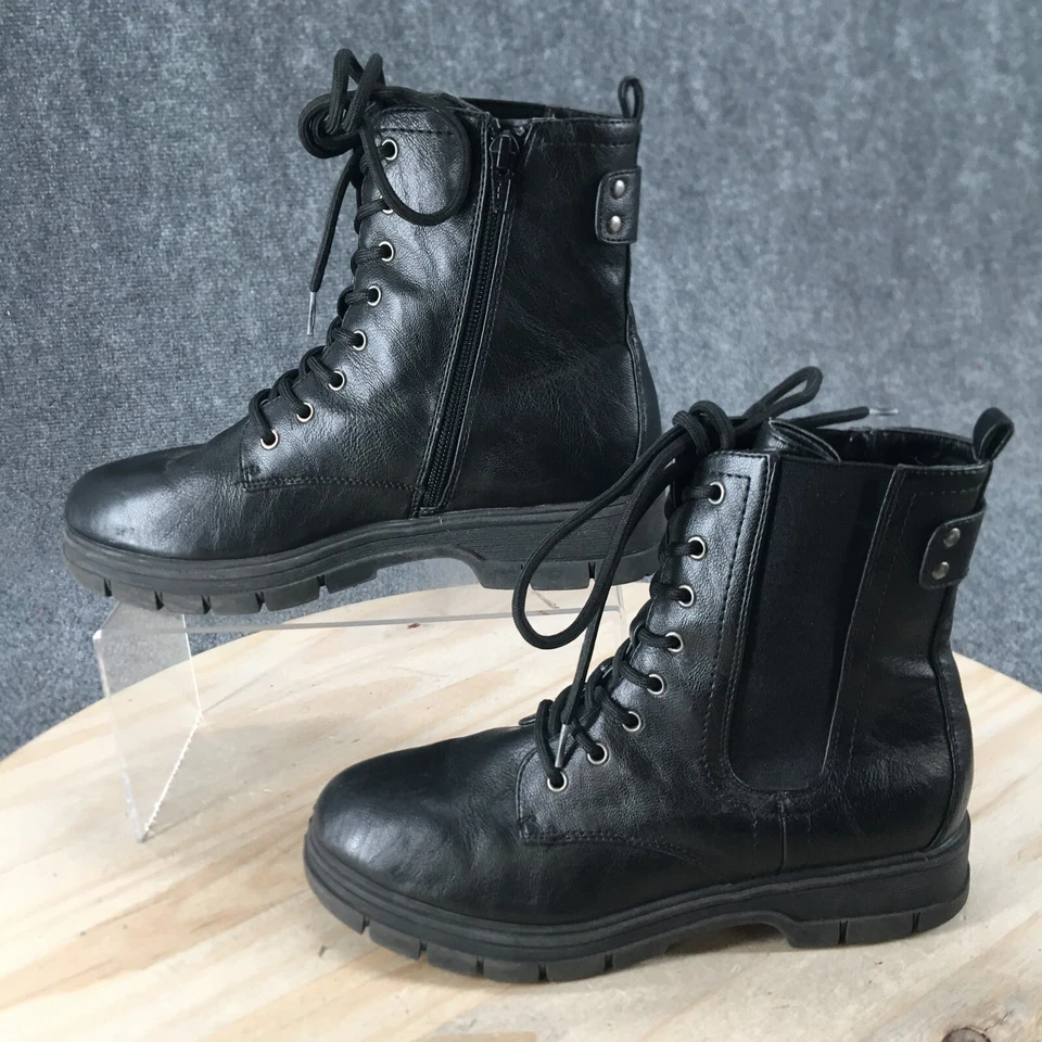 Botas de montaña blancas para mujer 7 M Chevy Combat imitación cuero punta redonda con cordones Foto 2 de 4