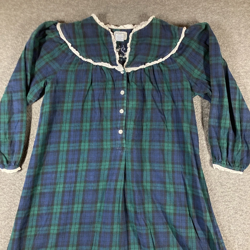 Camisón de franela Lanz of Salzburg para mujer pequeño S azul verde a cuadros Country Foto 2 de 4