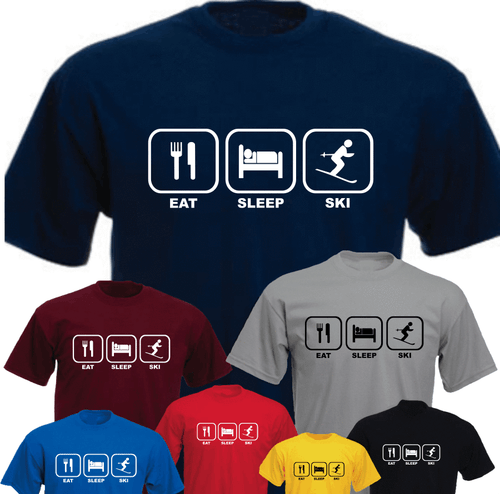 Eat Sleep Ski Nowy Śmieszny T-shirt Prezent - Zdjęcie 1 z 1