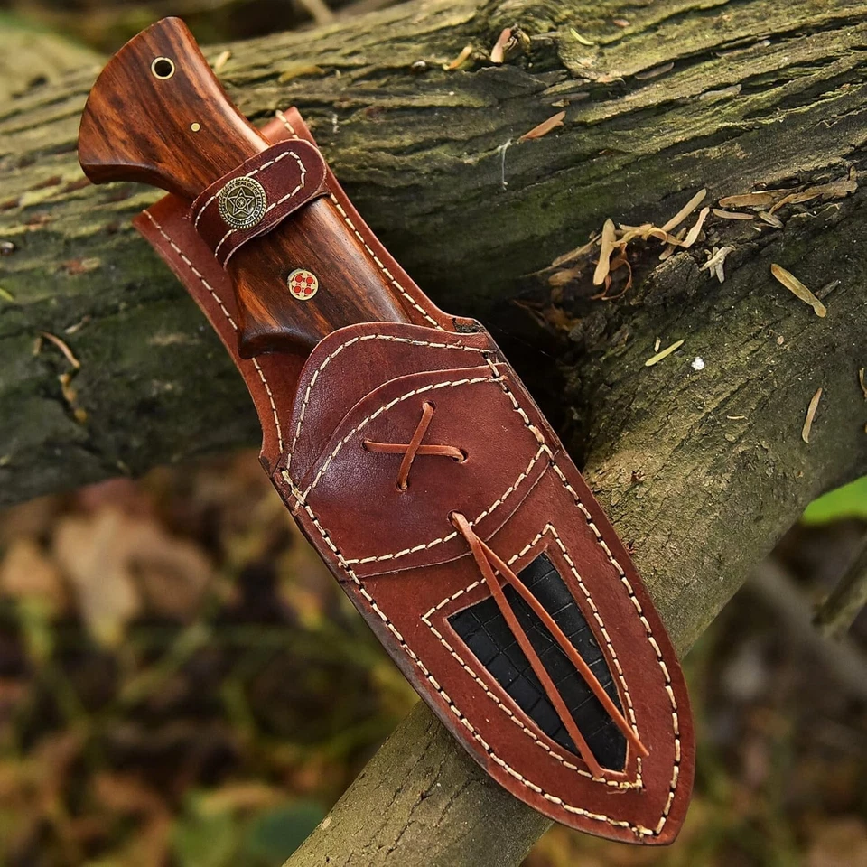 Handgefertigtes Damast-Jagdmesser mit Lederscheide  Für Jagd und Camping. - Bild 3 von 4