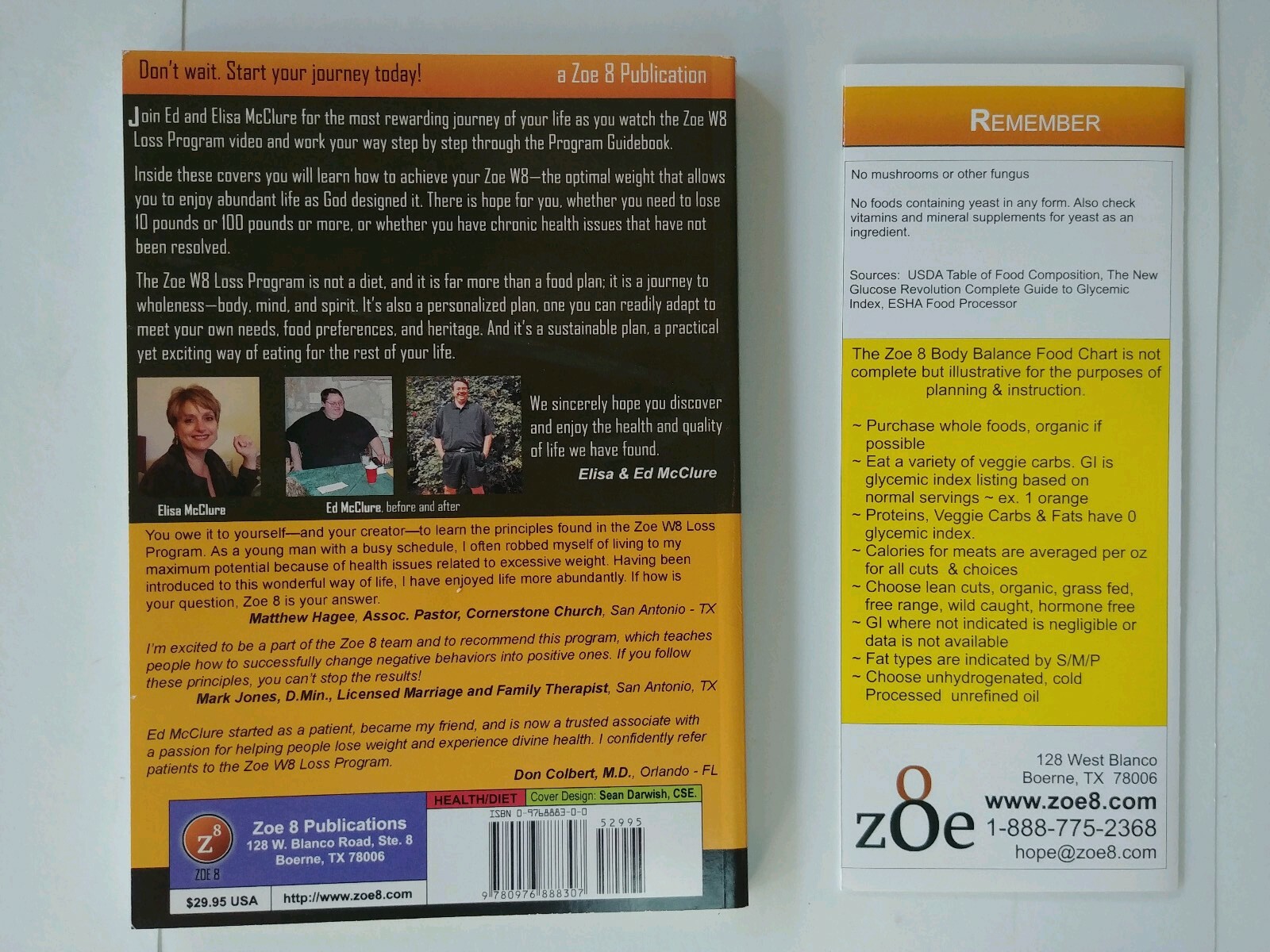 The Zoe W8 Loss Program Guidebook, 2 DVDs & Food Chart by Ed & Elisa