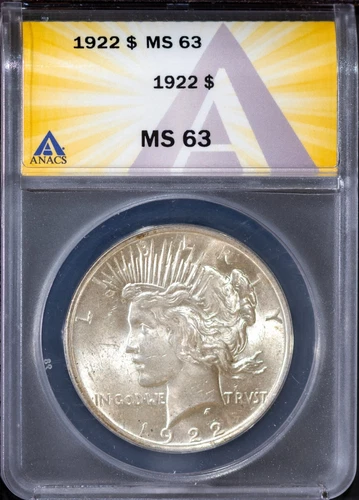 1922 Silver Peace Dollar MS 63 ANACS # 7577192 + Bonus
