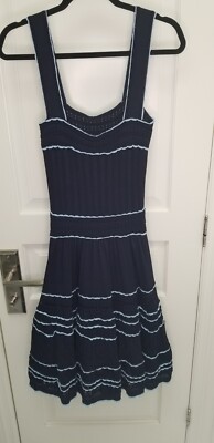 sandro paris navy embroidered fit and flare dress Nara Two-Tone Knit Maxi Dress Navy Blue