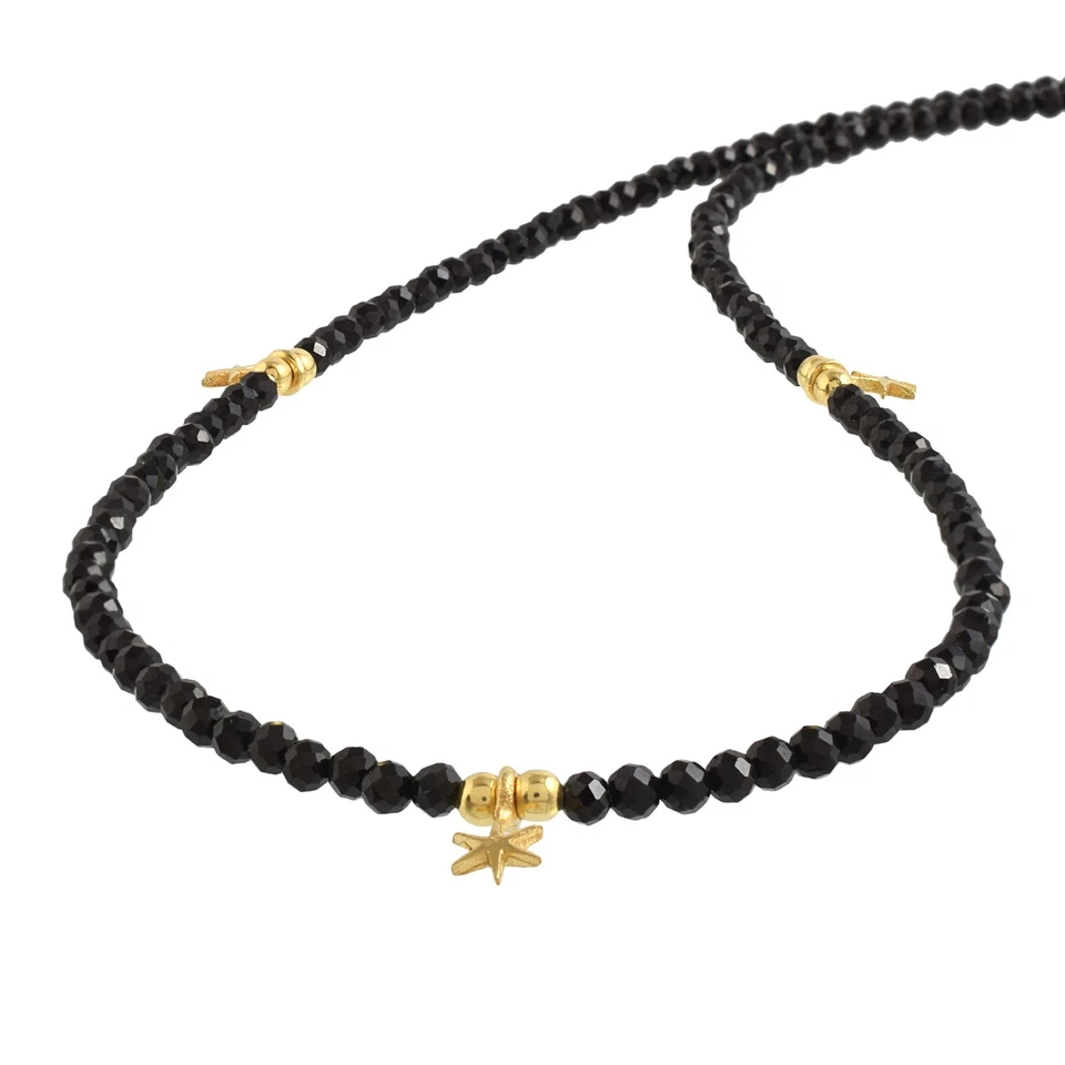 Handgemacht 3mm Naturschwarz Spinell Gold Gefüllt Anhänger 18 " Strand Damen - Bild 4 von 4