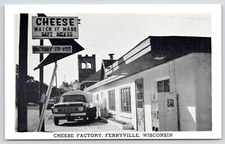 Ferryville WI~Cheese Factory~Co Ford Tank Truck~Church Tower~7-Up Machine 1950