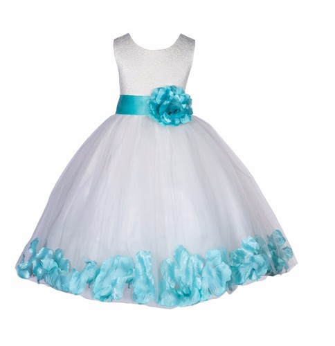 Marfil Boda Concurso Floral Encaje Cuerpo Rosa Pétalo Tul Flor Niña Vestido 165T - Imagen 6 de 41