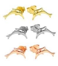 925 Sterling Silver Swimming Dolphin Children's Stud Earrings