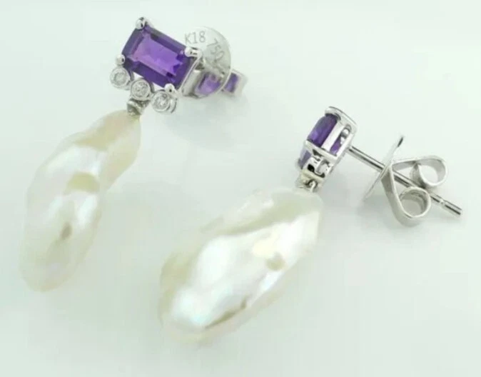 Perlen Amethyst Brillant Ohrhänger Süßwasserperlen 750Gold Weißgold WERT 2.450€ - Bild 2 von 4