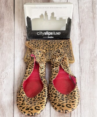 Foldable Ballet Flats Leopard Pattern Storage & Carrying Cases Sz S US5-6.5 EUC