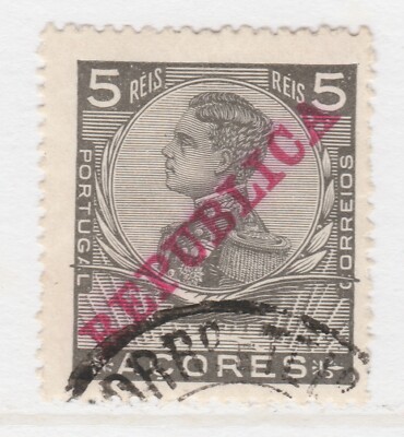 Portugal Acores Azoren 1911 D. Manuel Optd REPUBLICA 5r gebraucht A27P28F23667