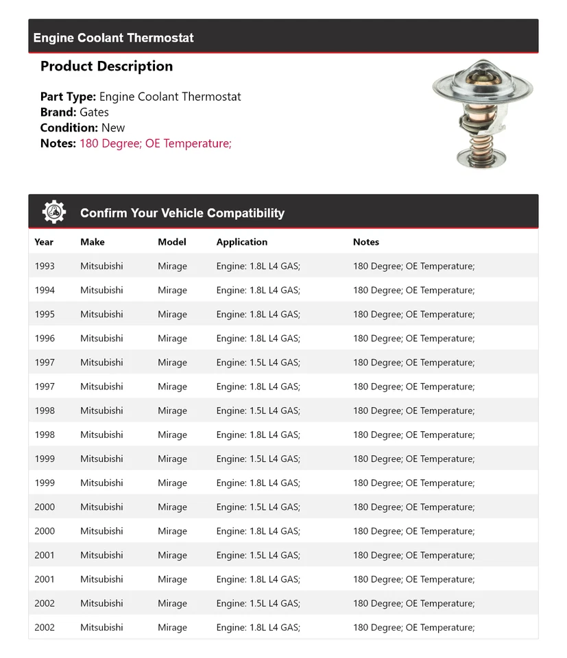 Para Mitsubishi Mirage 1993-2002 Motor Refrigerante Termostato Puertas 1994 1995 1996 Foto 2 de 4