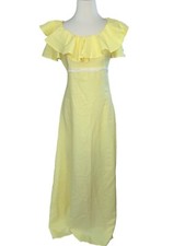 Vintage 70's Handmade Yellow Maxi Dress Medium - Spring Summer Event Dress