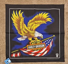 Vintage Harley-Davidson Bandana Handkerchief Golden Eagle American Flag