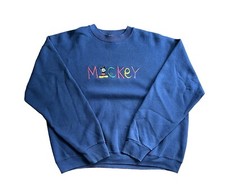 Vintage Disney Sweatshirt Men L Blue Crew Neck Mickey Mouse 90s Made In USA
