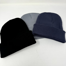 3-PACK Beanie Hats Black, Gray, Blue gray color Breathable Plain Winter Warm y2k