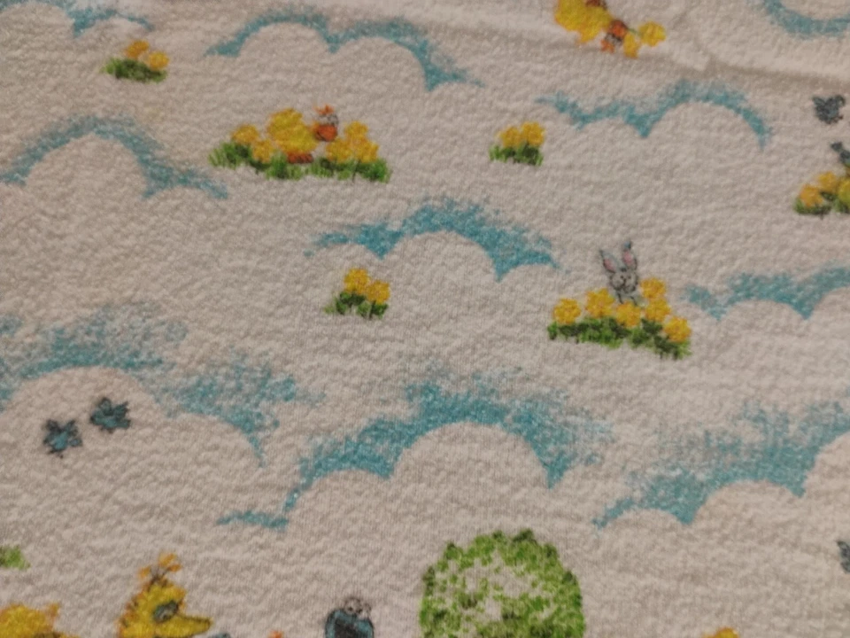 Vintage Sesame Street Receiving Blanket Cookie Monster Big Bird Yellow Blue 28" - Image 4 of 4