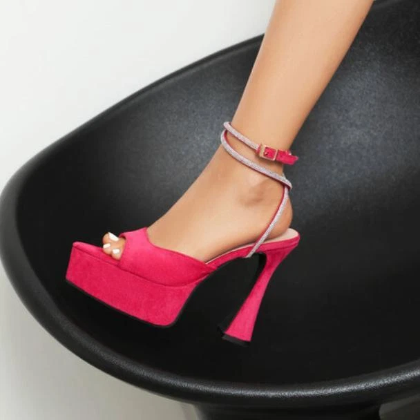 Damen Sommer Plateau Knöchelriemen Sandalen High Heel Schuhe Peeptoe Laufstege  - Bild 3 von 4