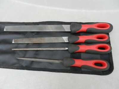 Snap On 4 Piece File Set Model PAKKB069 Red/Black handles W/ Case