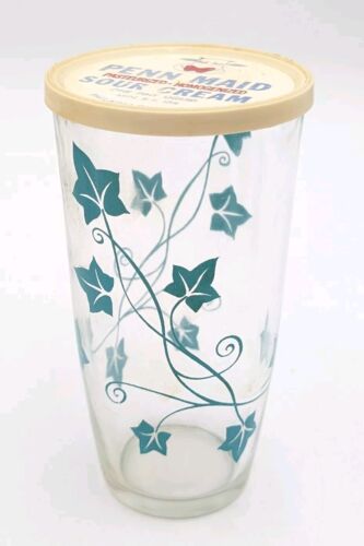 1 Hazel Atlas One Pint Sour Cream Glass Blue Ivy Penn Maid Philadelphia PA (H12)