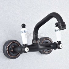 Oil Rubbed Bronze Wall Mounted Bathroom Basin Sink Mixer Tap Swivel Faucet