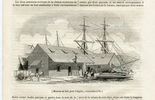 1844 Wooden houses for Algeria, built in Eu. Original antique print Africa