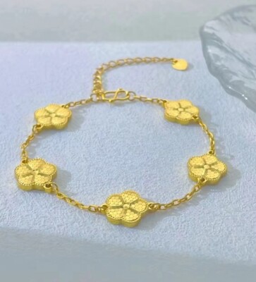 24K vergoldet Blume Armband Glücksklee Anhänger Damen Elegant Schmuck Geschenk