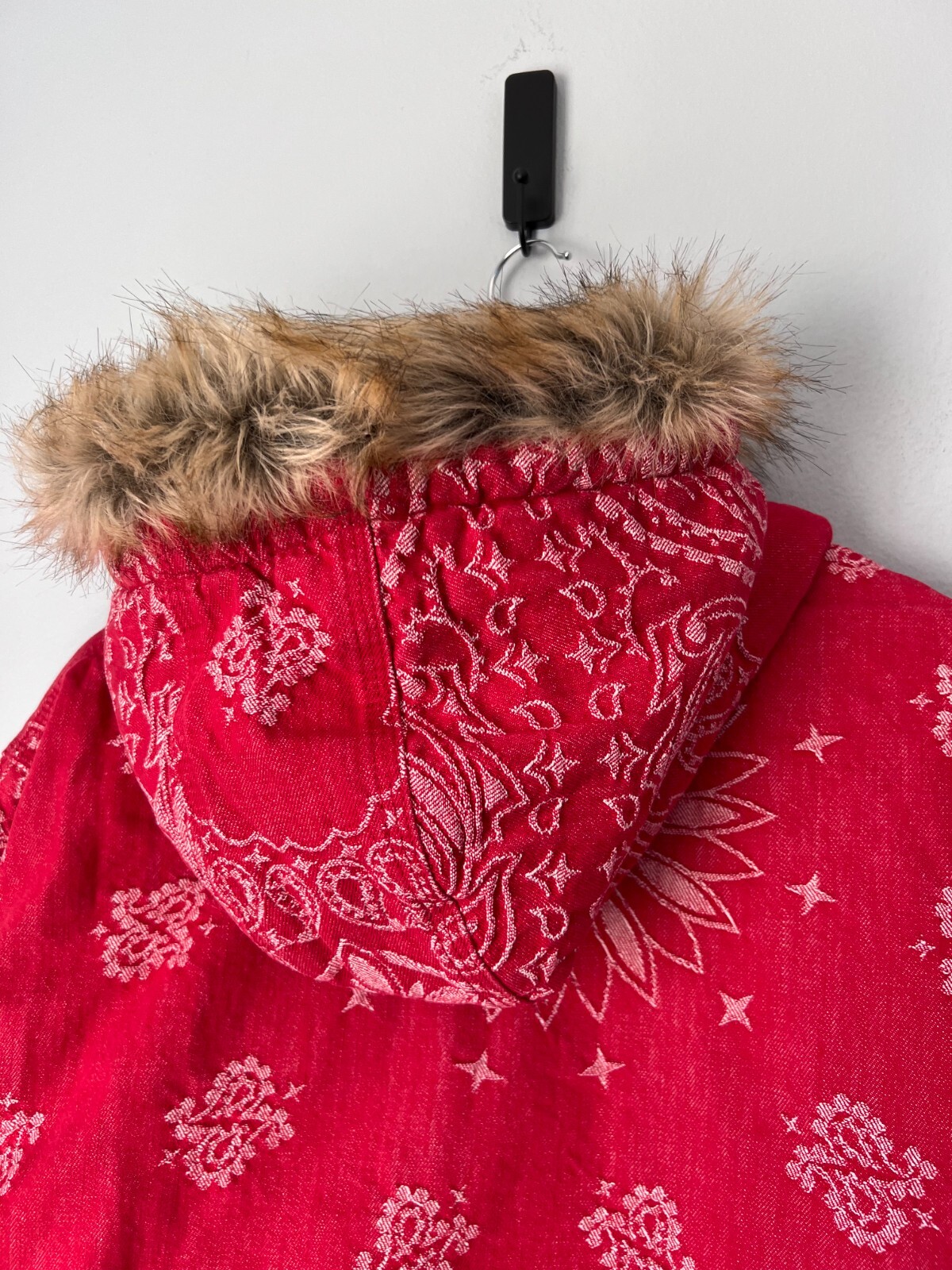 Supreme Bandana Jacquard Denim Work Jacket - Size Large - Red - NEW image 6