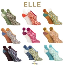 Womens Slipper Socks Ankle 'Mary Jane' Pom Poms and Grips in a 2 Pair Pack- Elle