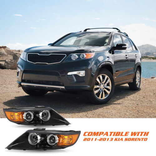 For 2011 2012 2013 Kia Sorento Halogen Black Amber L+R Pairs Headlight assembly - Picture 6 of 6