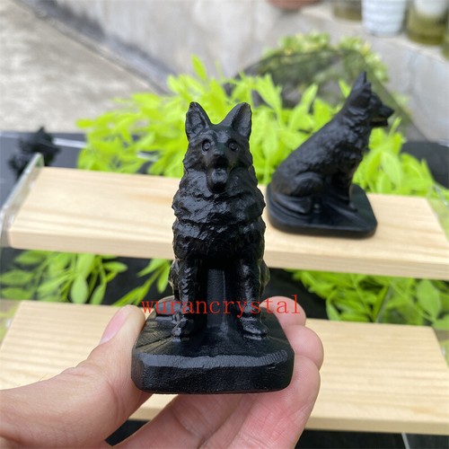2,6 Zoll geschnitzte natürliche Obsidian Hund Skulptur Quarz Kristall Schädel Reiki Heilung 1p - Bild 1 von 12